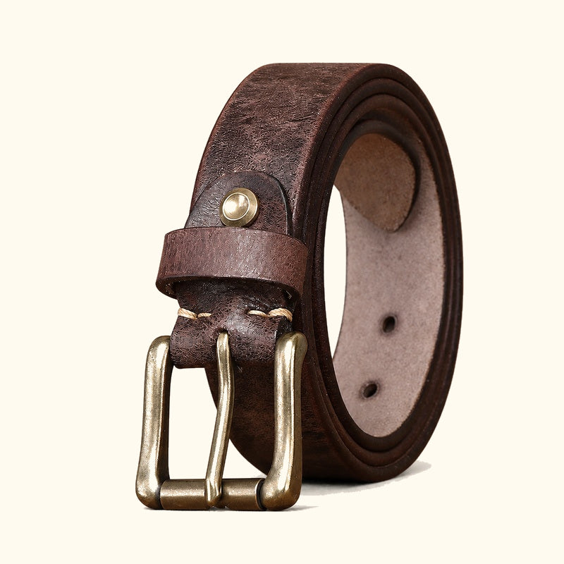Dark brown men's jeans leather belt — main
