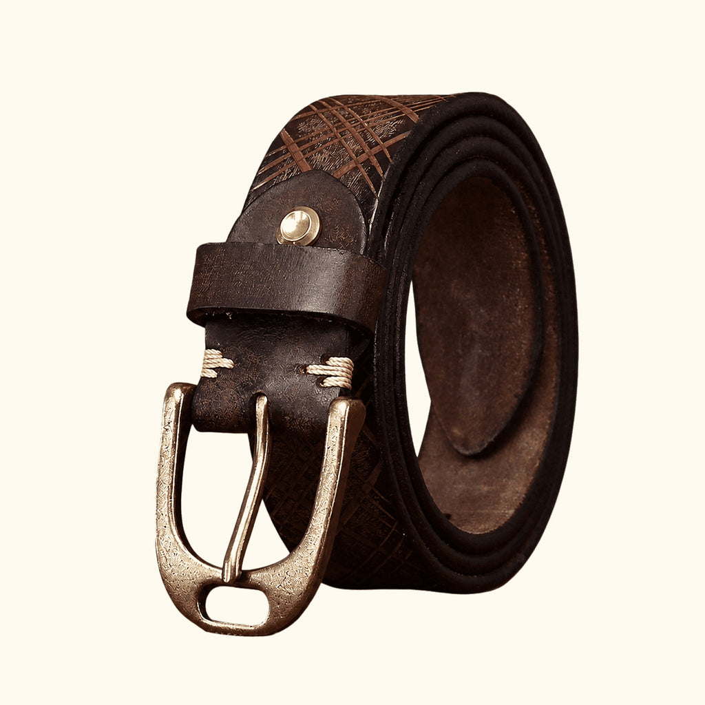Dark brown men's diamond embossed belt