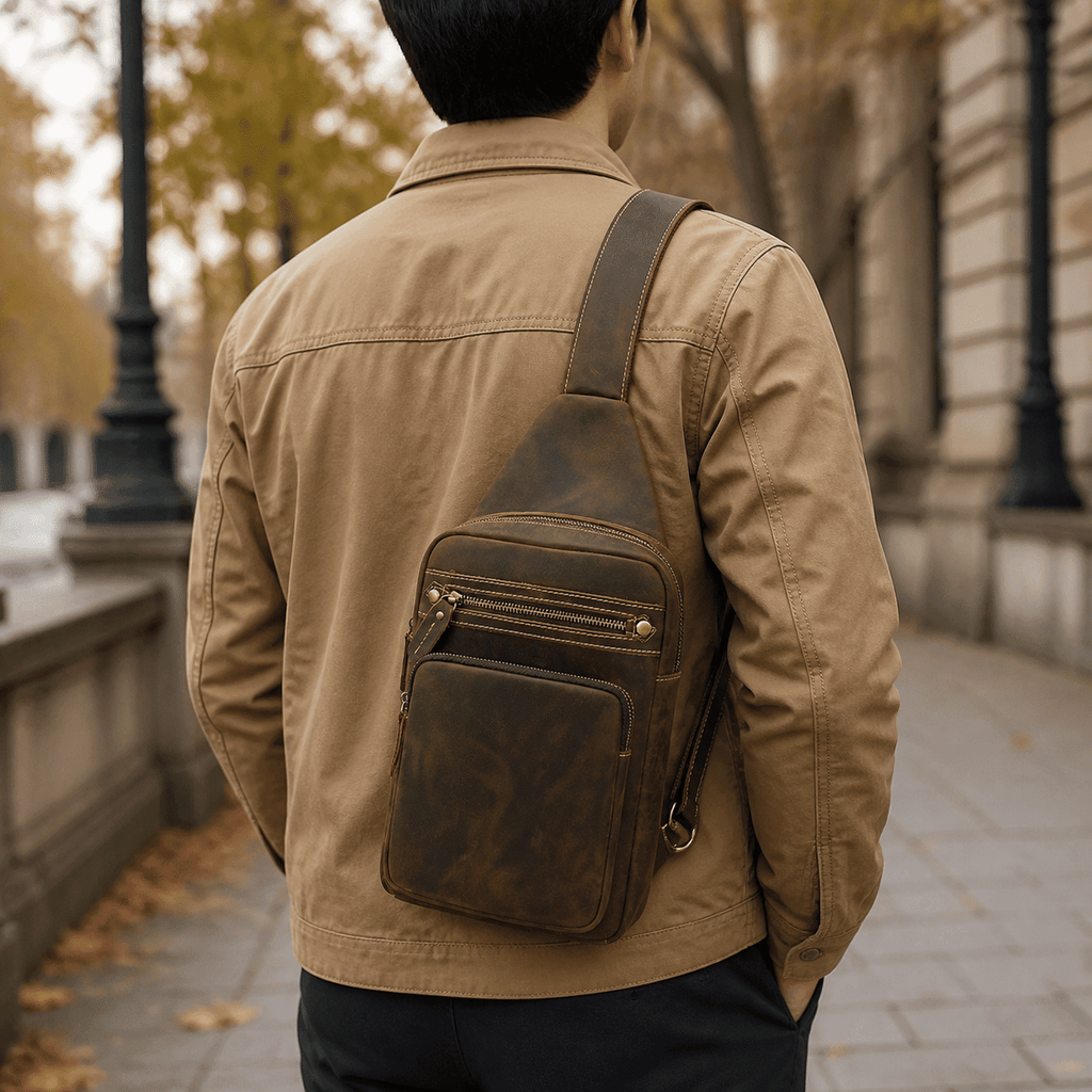 Basecamp convertible chest pack, Dark Brown leather