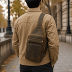 Basecamp convertible chest pack, Dark Brown leather