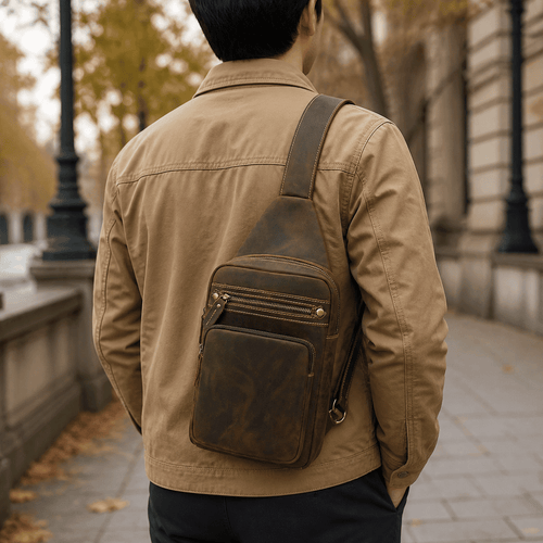 Basecamp convertible chest pack, Dark Brown leather
