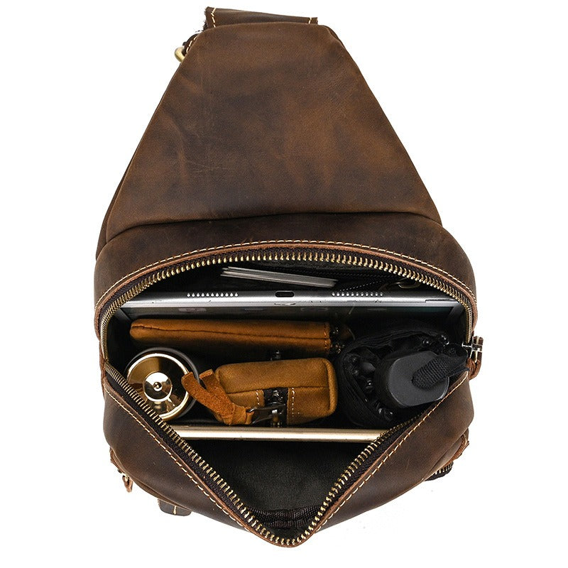 Basecamp convertible chest pack, Dark Brown leather