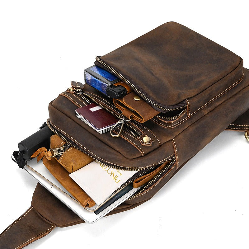 Basecamp convertible chest pack, Dark Brown leather