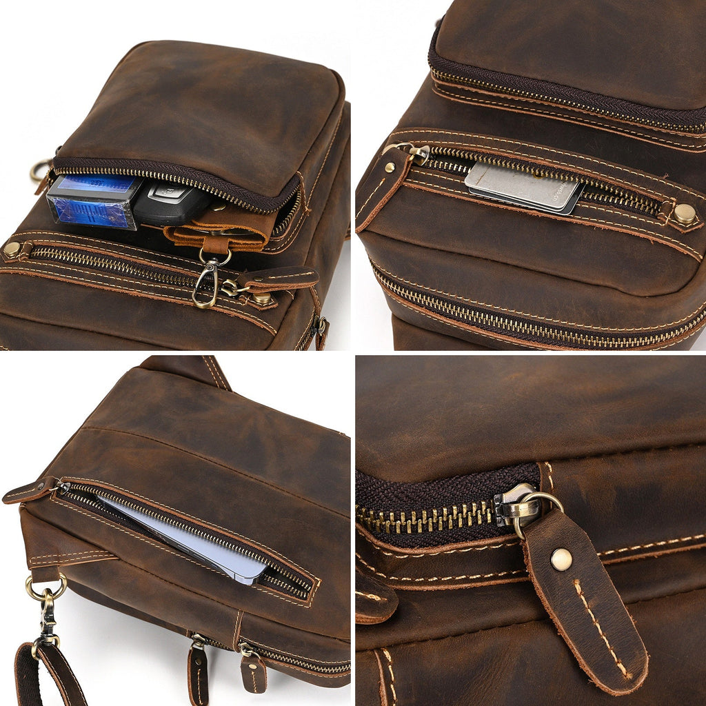 Basecamp convertible chest pack, Dark Brown leather