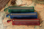 Full-grain leather cylinder case for multiple pens