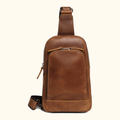 Attache day sling bag, Brown leather