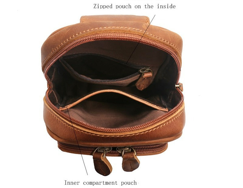 Attache day sling bag, Brown leather