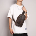 Attache day sling bag, Dark Brown leather