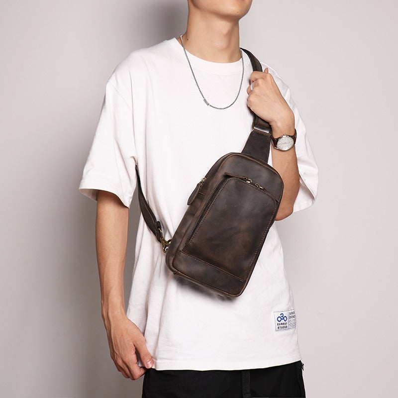 Attache day sling bag, Dark Brown leather