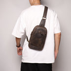 Attache day sling bag, Dark Brown leather