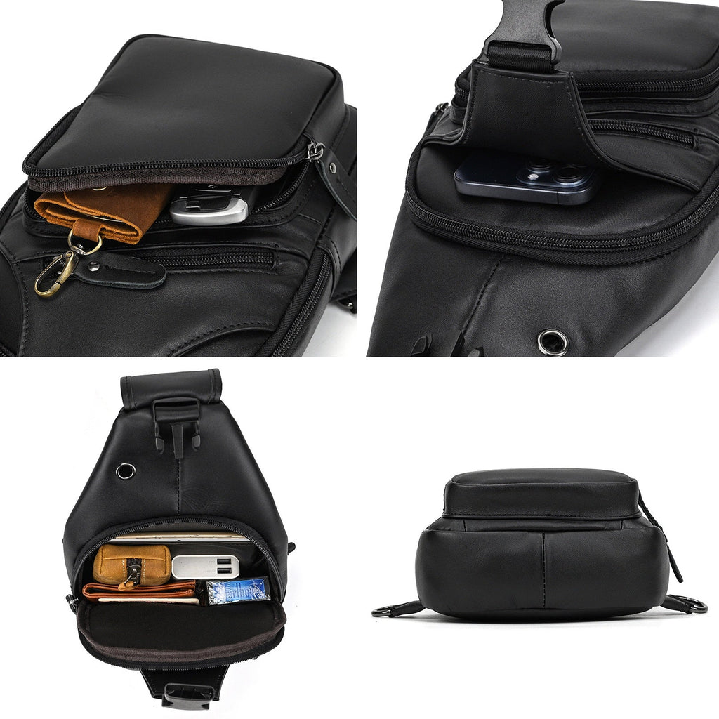 Trailblazer hiking sling bag, Black leather