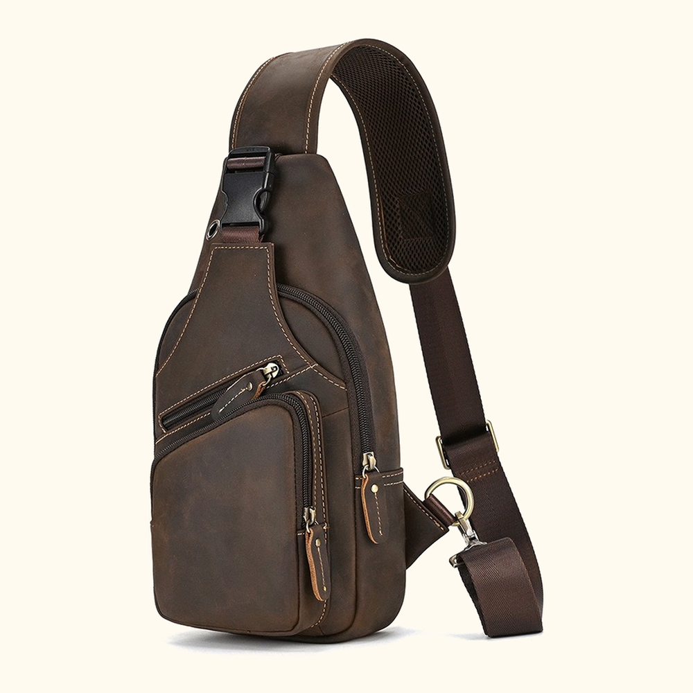 Trailblazer hiking sling bag, Dark Brown leather