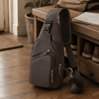 Trailblazer hiking sling bag, Dark Brown leather