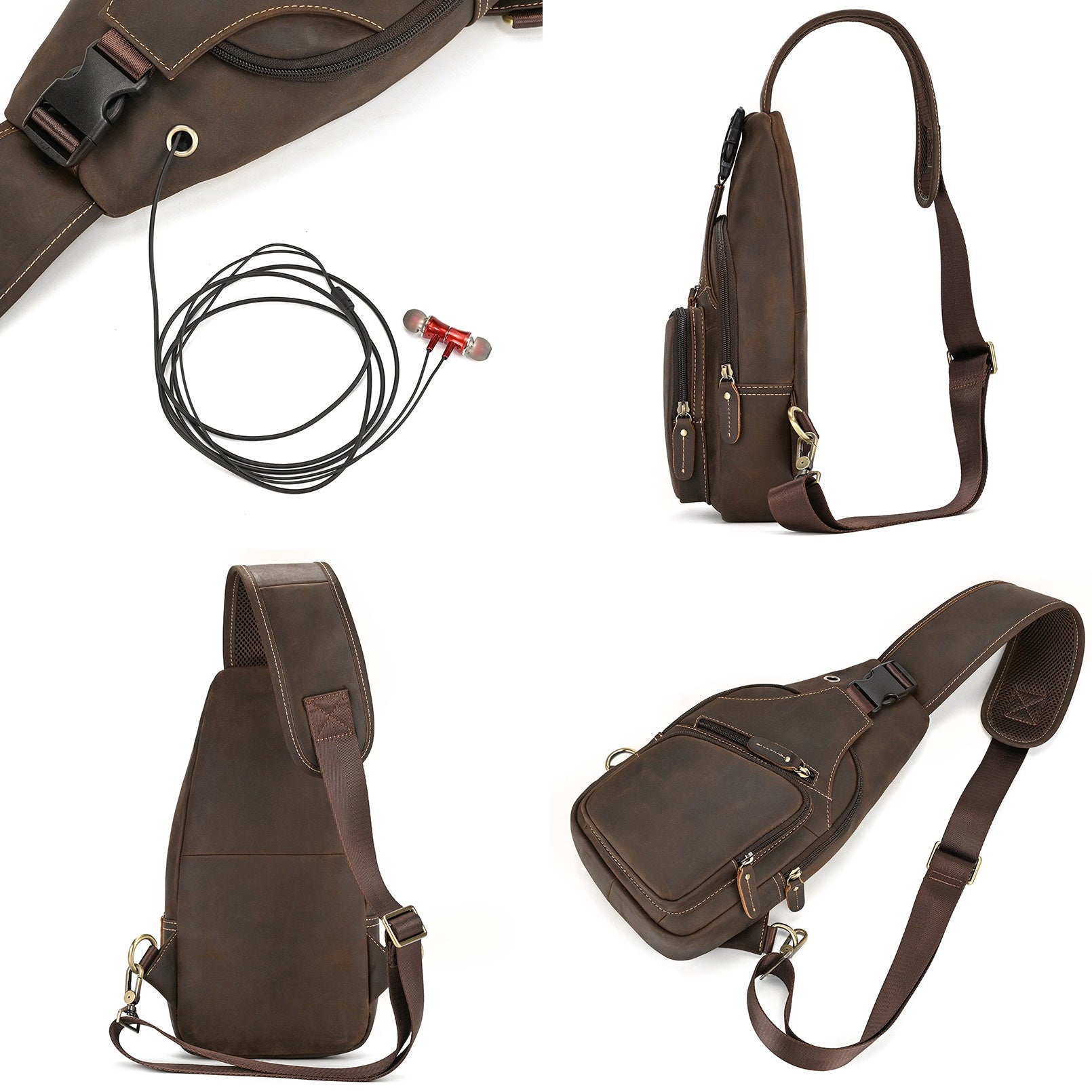 Trailblazer hiking sling bag, Dark Brown leather