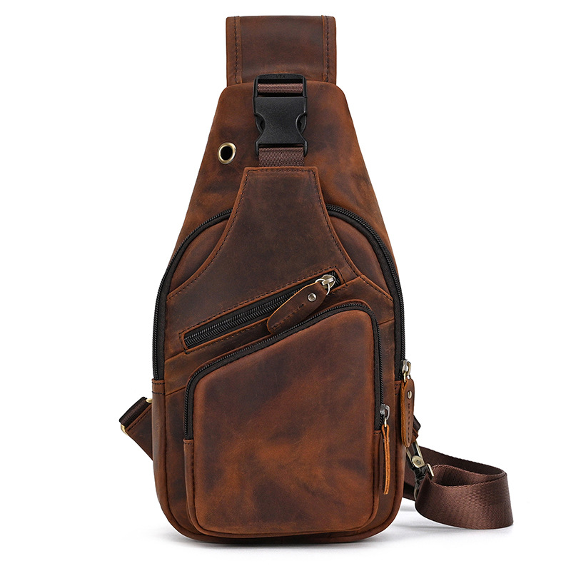 Trailblazer hiking sling bag, Red Brown leather