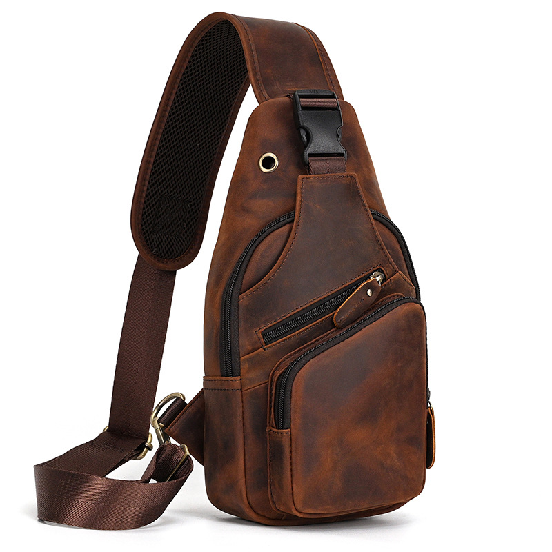 Trailblazer hiking sling bag, Red Brown leather