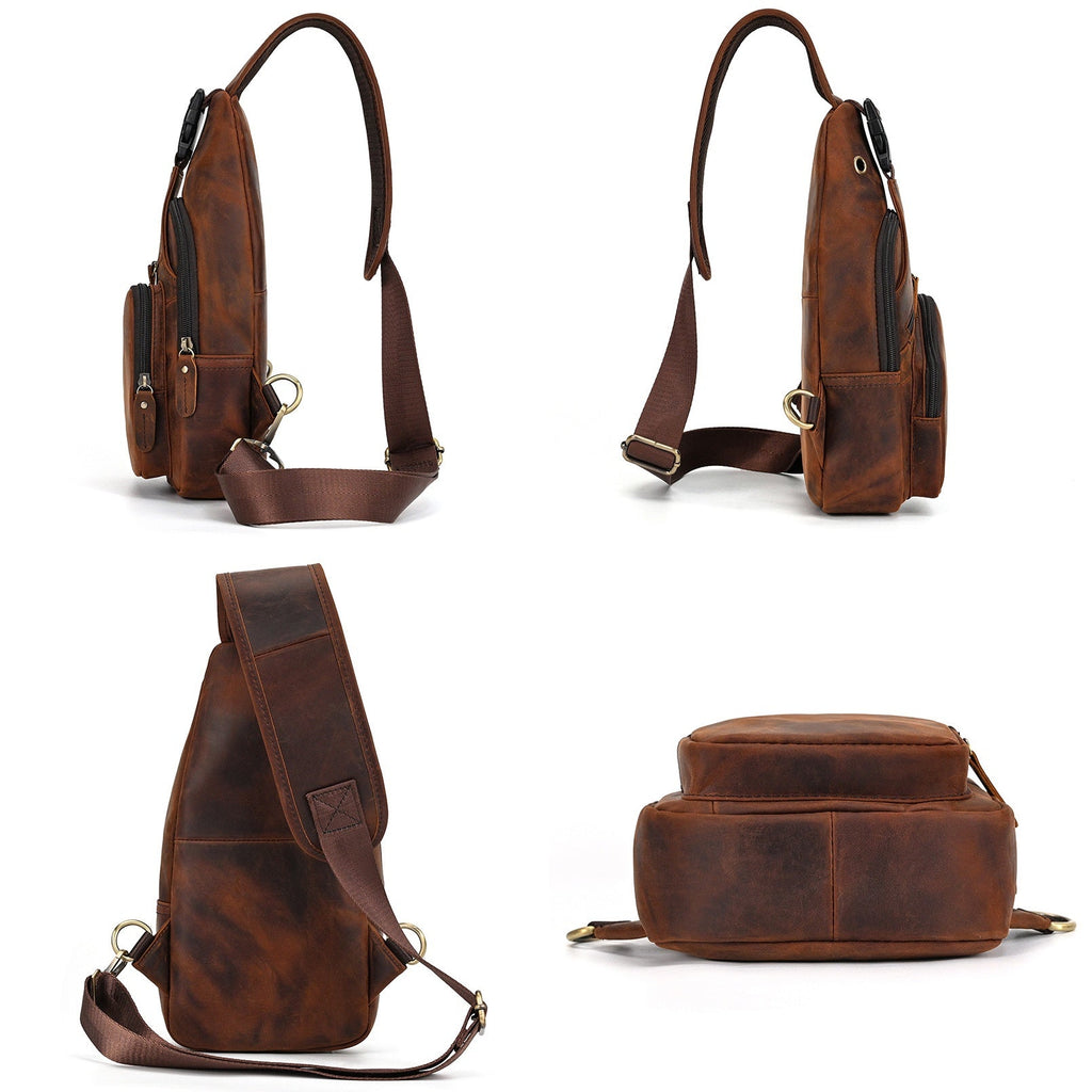 Trailblazer hiking sling bag, Red Brown leather