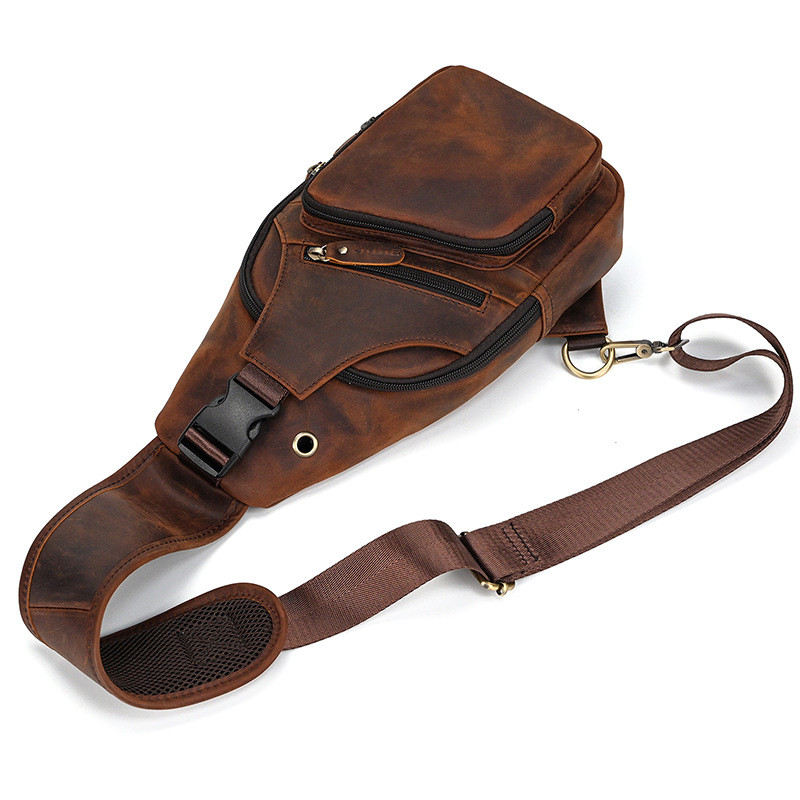 Trailblazer hiking sling bag, Red Brown leather