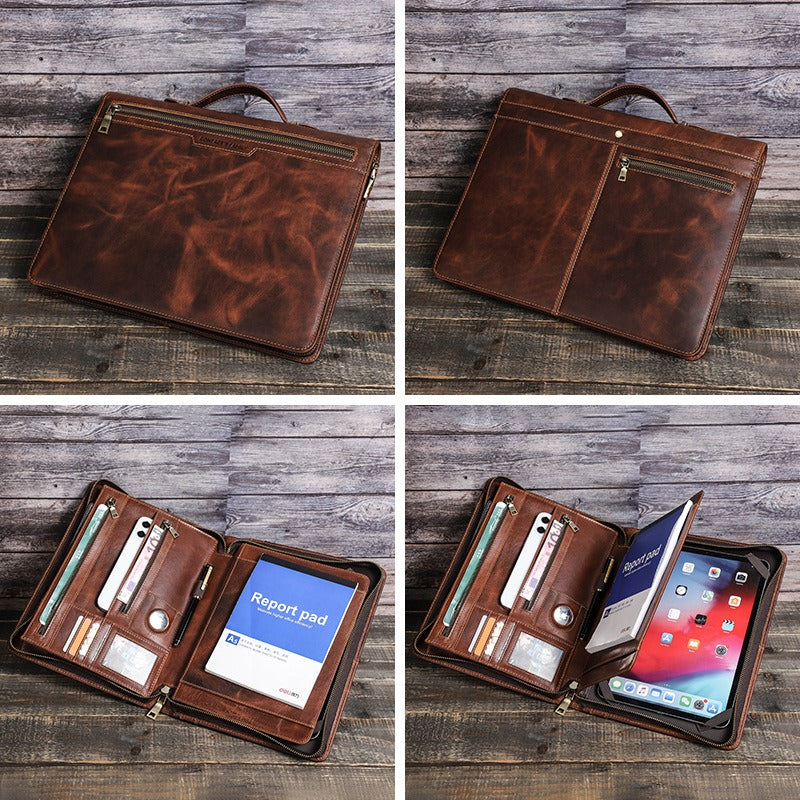 Full-grain leather tablet case with handle, Consul