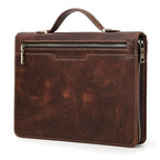 Dark brown leather tablet portfolio with reinforced handle