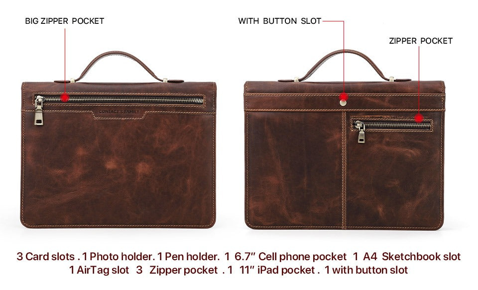 Handmade leather tablet case with brass hardware