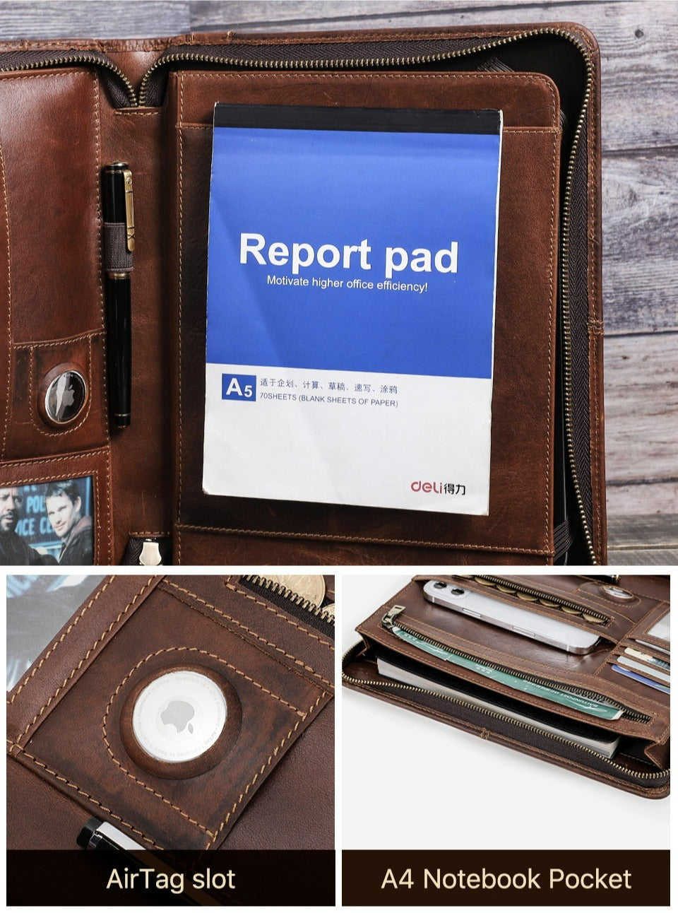 Leather iPad portfolio with handle for easy carry