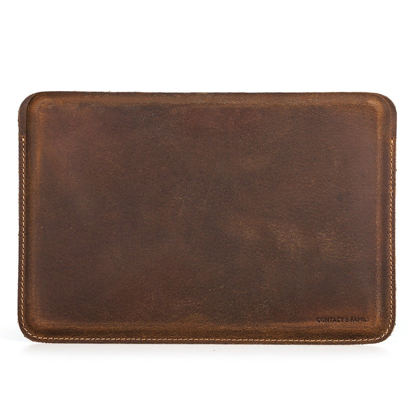 Hand-stitched leather sleeve for 7.9 inch tablets, dark brown