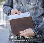 Single-piece leather iPad mini sleeve, landscape, dark brown