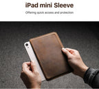 Minimalist leather iPad mini sleeve, full-grain, dark brown