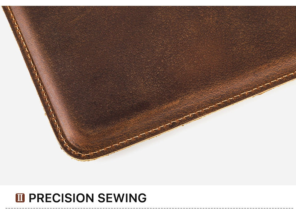 Dark brown leather sleeve, single piece, no hardware