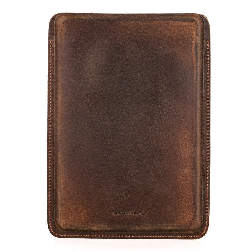 Dark brown leather iPad mini sleeve, portrait orientation