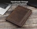 Dark brown leather iPad case with solid brass zipper