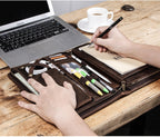 Full-grain leather tablet case with card slots and ID window