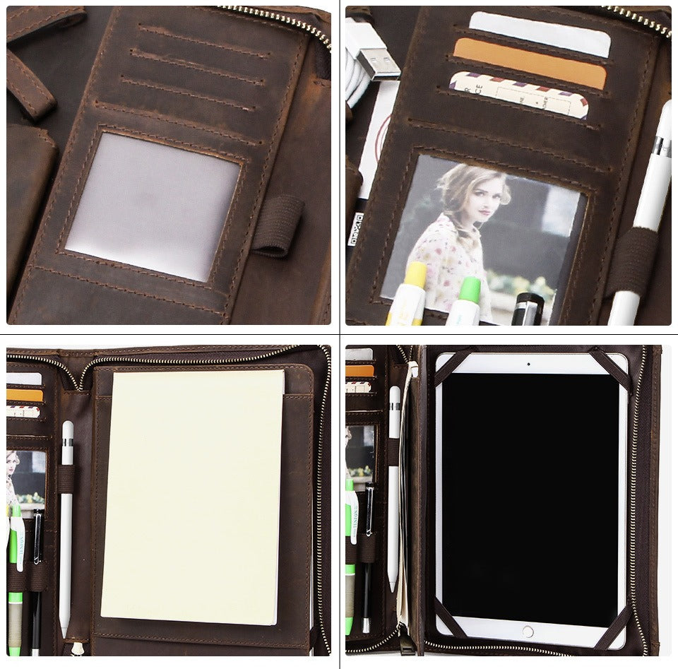 Leather iPad case with notepad sleeve for note-taking