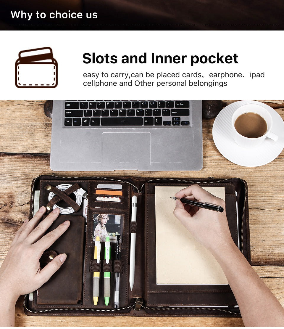 Full-grain leather portfolio case for iPad Air and Pro