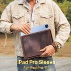 Full-grain leather sleeve for 11 inch iPad Pro, dark brown