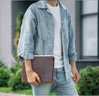 Minimalist leather tablet sleeve, open-top slide-in design