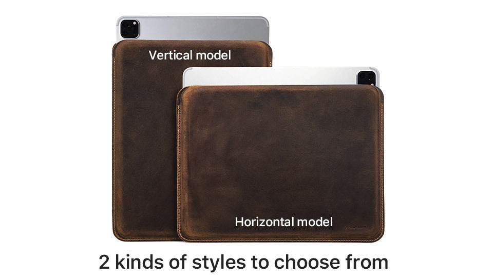 Dark brown leather sleeve for 11 inch tablets
