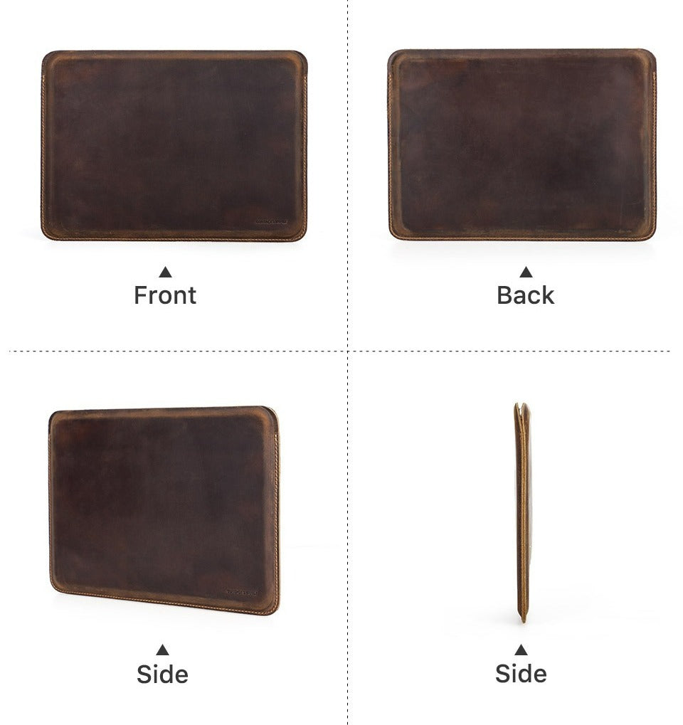 Hand-stitched leather sleeve for iPad Pro, dark brown