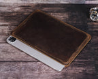 Dark brown leather iPad Pro case, snug friction fit