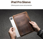 Dark brown leather iPad Pro sleeve, Custodian, single piece