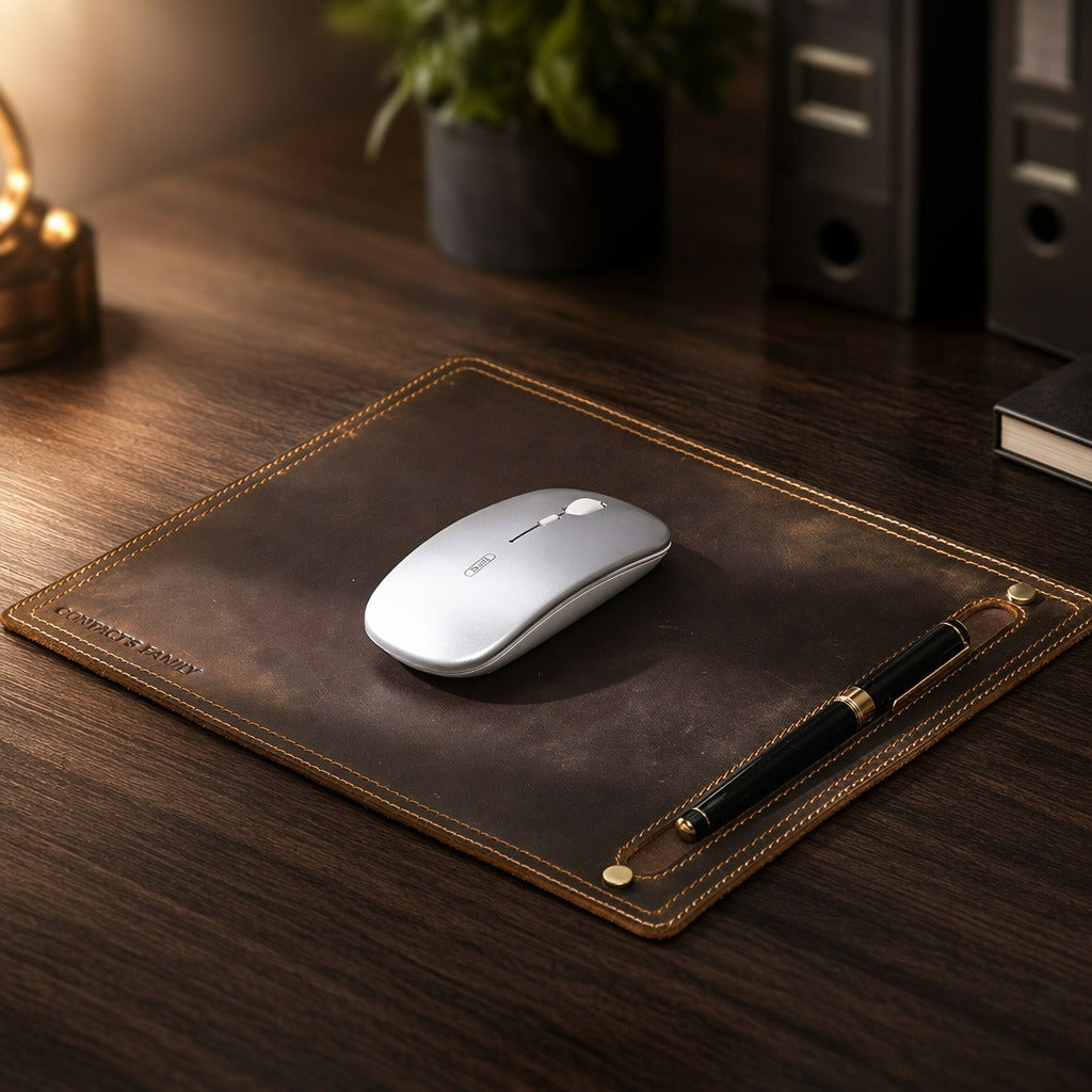 Alderman leather mouse pad with pen slot