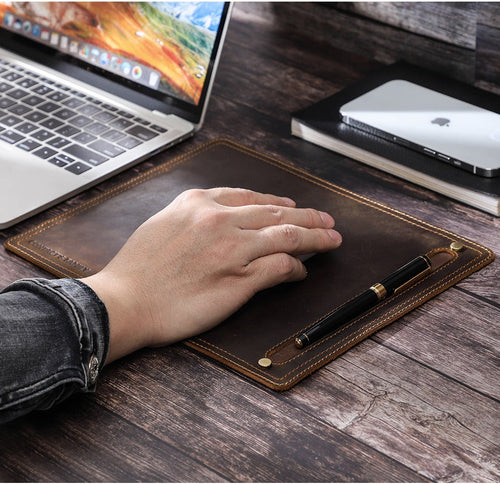Alderman leather mouse pad with pen slot