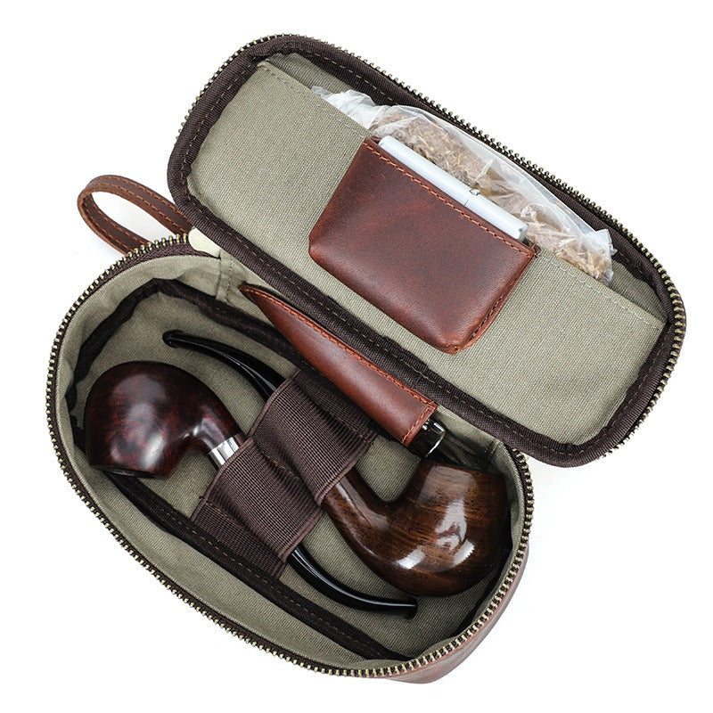 Relic leather pipe case with strap