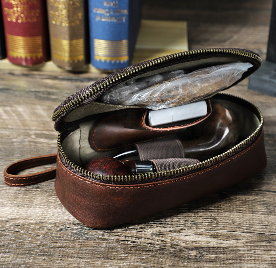 Relic leather pipe case with strap