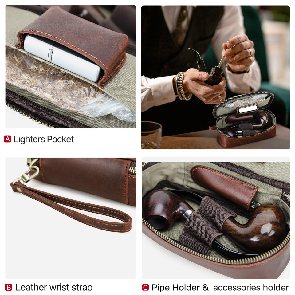 Relic leather pipe case with strap