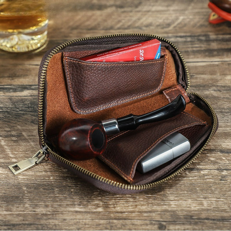 Briar leather pipe pouch