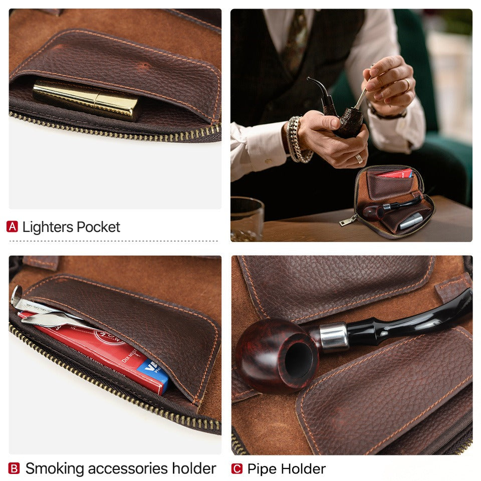 Briar leather pipe pouch