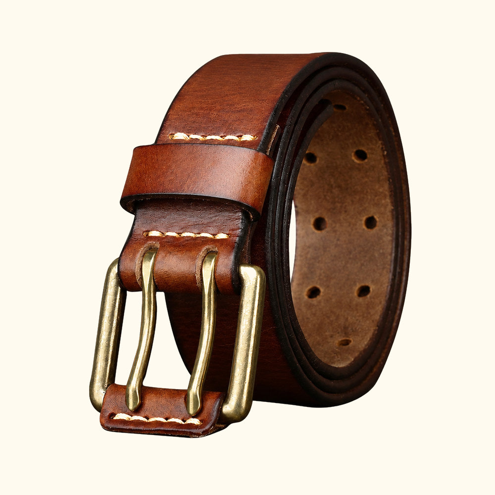 mens-double-prong-brown-leather-belt