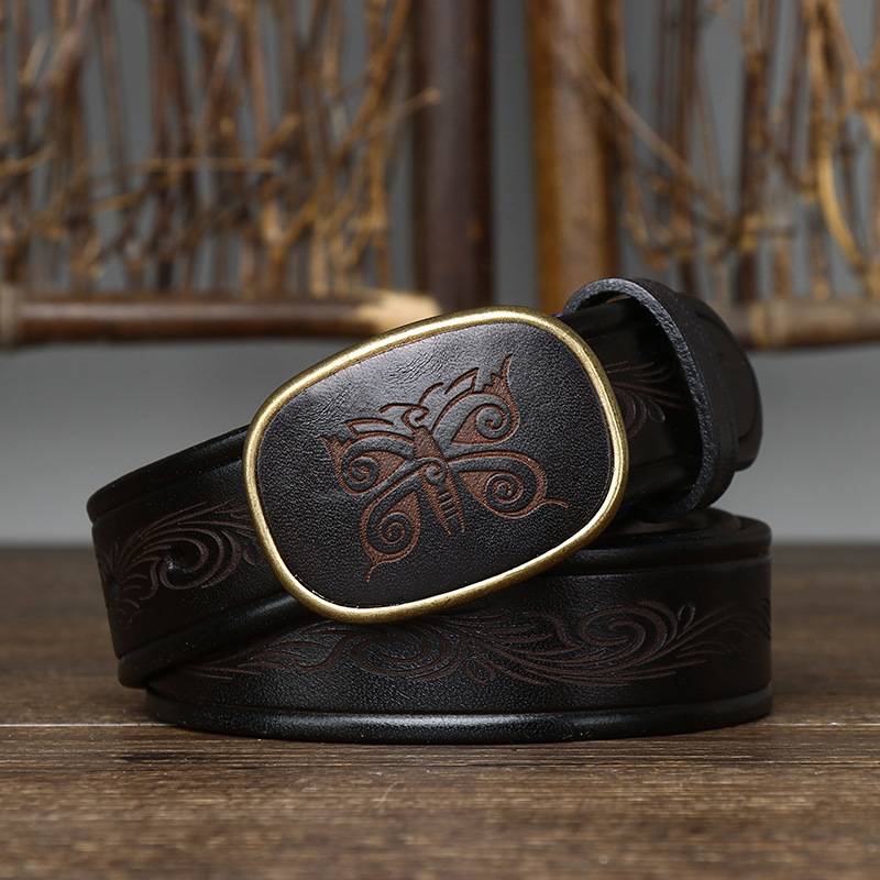 Black men's plaque buckle belt